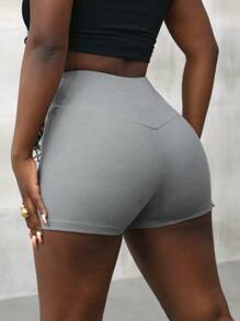 Slaydiva Women's Multicolor Ribbed Sports High Waist Fitness Yoga Shorts Set - Multicolor - View 2