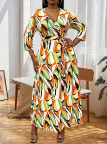 Calvaya Plus Allover Print Belted Dress - Multicolor - View 3