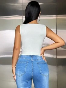 Zolique Solid Color Square Neck Slim Fit Vest - White - View 2