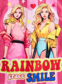 SHEINNeu 有趣的多巴胺漫畫印花襯衫夏季款