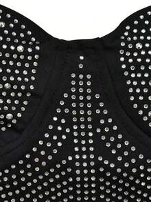 Women's Bubble Bead Spaghetti Strap Bodycon Dress With Built-In Cup - Black - View 6