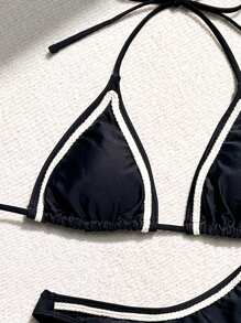 SHEIN Swim 女士露背分体比基尼套装夏季海滩 - 黑色 - 查看 7