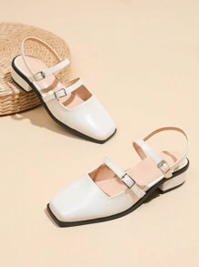 玛丽珍浅口鞋 女士厚底高跟鞋 白色凉鞋，优雅，派对 - 白色 - 查看 4