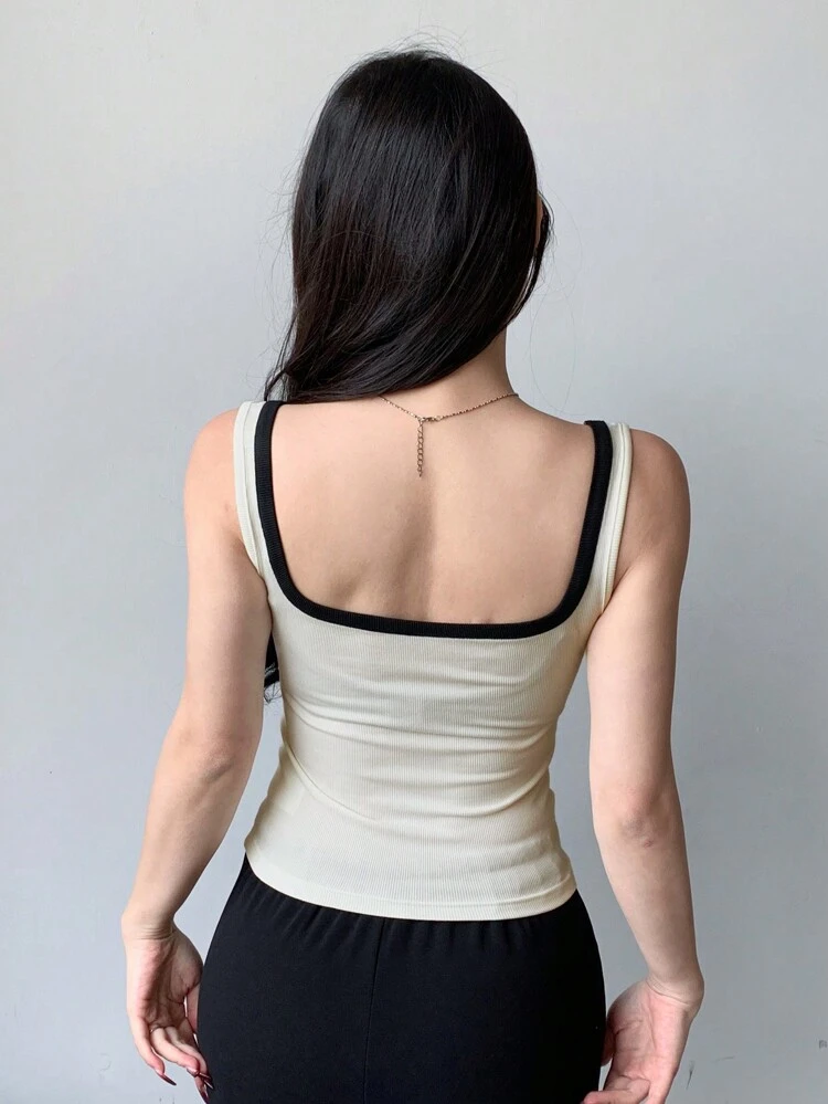 Women's Color-Contrast Slim Fit Cropped Tank Top Sexy Top Summer
