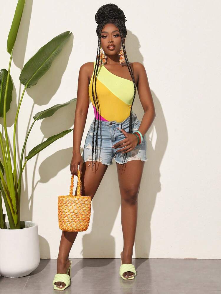 Women's Casual And Sexy Patchwork Bodysuit