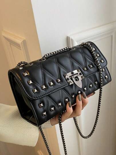Grunge Punk New Arrical Punk Style Women's Chain Crossbody Bag With Rivets