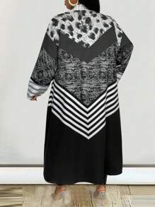 Maweii Plus Size Long Sleeve Open Front Jacket - Multicolor - View 2