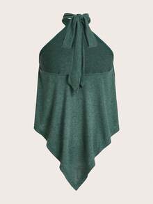SHEIN Essnce Asymmetrical Hem Halter Top #Easter - Army Green - View 8