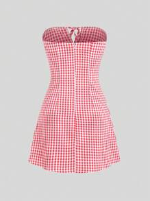 Sweetra 格子露肩 A 字裙 Y2K 装度假装女士新年服装迷你短款女装