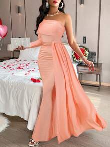 AIJ Amarilo Elegant Asymmetrical Shoulder Long Sleeve Dress - View 4