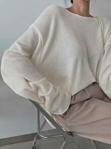 DAZY Women's Solid Color Drop Shoulder Long Sleeve Sweater,Long Sleeve Tops,Fall Clothes,Back To School Clothes - White - View 7