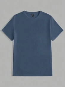 Manfinity NXTstreet Men's Solid Color Round Neck Knitted Casual Short Sleeve T-Shirt - Blue - View 5