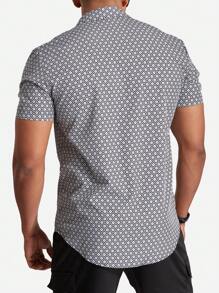 Manfinity Homme Geometric Print Buttoned Short Sleeve Shirt Slim Fit Button Up Graphic Plaid Regular Shirts Husband - Dark Grey - View 2