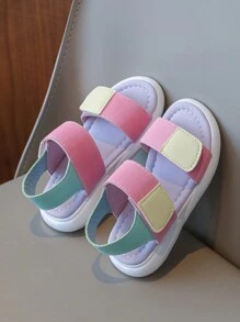 Girls' Multicolored Spliced Sandals, Colorful Flat Beach Shoes For Toddler/Little Girls
