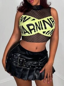 Slaydiva 夏季網格拼接交叉印花立領背心