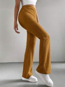 SHEIN EZwear Retro Style Brown Elastic Waist Flare Leg Pants