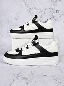 中性甜美且可愛的極簡戶外風格休閒運動鞋,全季節適用,防滑、輕盈透氣、低頭,適用於青少年 - 黑與白 - 查看 5