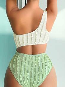 SHEIN Swim 女士對比色中空一件式泳衣音樂節 - 彩色 - 查看 4