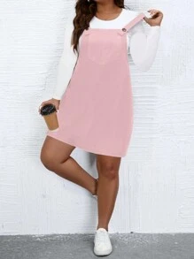 SHEIN Unity Plus Size Suspender Dress With Front Pocket - Baby Pink - View 6