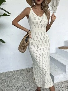 Vestido largo de cobertura de verano con cuello en V de malla transparente de unicolor (patrón aleatorio)