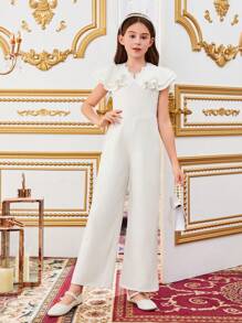 SHEIN Tween Girls' Jumpsuit With Ruffle Hem For Casual Wear