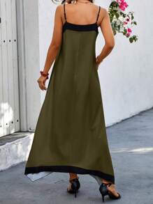 Selianne Vestido De Tirantes Espagueti Para Mujer Con Bloque De Color - Verde militar - Ver 2