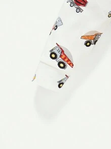 Cozy Pixies Baby Boy Snug Fit Pajamas Set With Cartoon Fun Car Pattern, Round Neck Top And Footed Pants - Apricot - View 9