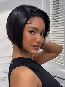 Short Straight Pixie Cut Transparent Lace 4x4 Lace Closure Wigs Human Hair Short Bob Natural Black Color