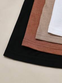 SHEIN LUNE Conjunto De 4 Playeras Básicas De Cuello Redondo Y Manga Corta Para Mujeres De Color Sólido - Multicolor - Ver 3