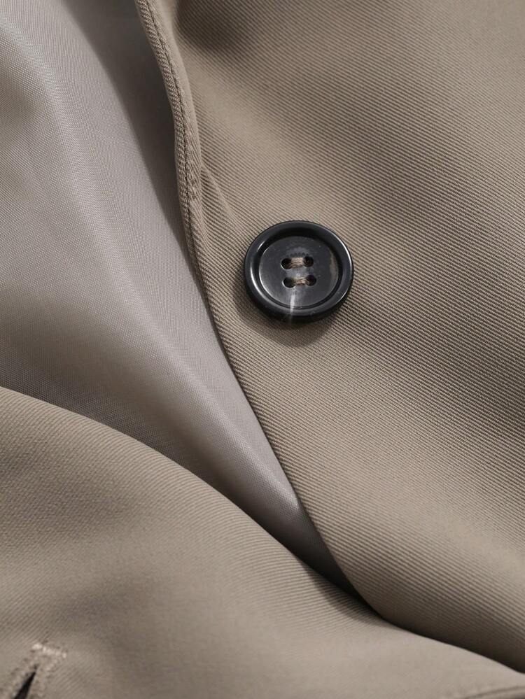 Solid Color Loose Short Sleeve Notched Collar Pocket Wide Strap Blazer Jacket Summer Business Attire
