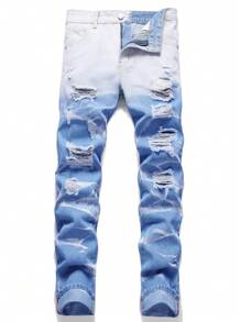 Tween Boy Ripped Frayed Bleach Wash Jeans - Light Wash - View 1