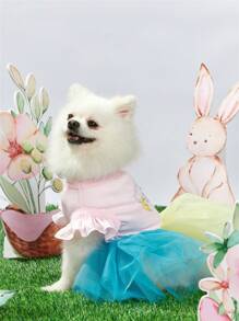 PETSIN Vestido De Mascota De Pascua Con Patrón De Conejo Impreso De Gato Y Perro Con Inserción De Tul De Colores - Multicolor - Ver 4