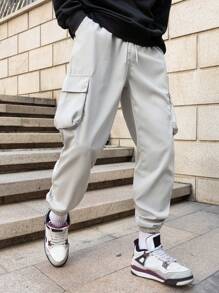 Manfinity Homme Men Flap Pocket Cargo Trousers - Light Grey - View 5