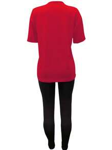 SHEIN Women's Alphabet Printed Round Neck T-Shirt And Leggings Set - Burgundy - View 2