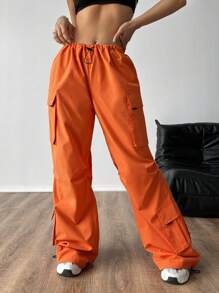 SHEIN EZwear Baggy Parachute-Style Cargo Pants - Orange - View 6