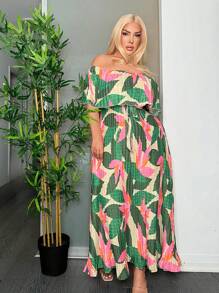SHEIN SXY Wunderschönes Tropen Geplissertes Maxi-kleid - Verschiedenfarbig - Übersicht 5