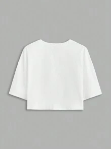 TOM & JERRY X SHEIN Cartoon And Letter Graphic Drop Shoulder Crop Tee Suitable For Going Out - White - View 2
