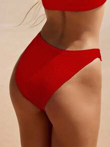 Swim Basics Màu thuần Textured Áo bơi Đáy - Đỏ - Xem 2