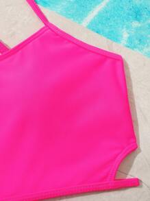 Conjunto de bikini con estampado tropical para niña preadolescente con parte superior de bikini, para playa de verano - Multicolor - Ver 4