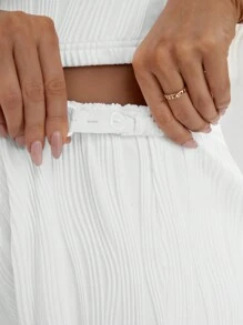 SHEIN 孕婦純色可調式腰背心和褲子 2 件套 - 白色 - 查看 5