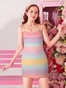 少女彩色針織吊帶毛衣連衣裙 - 彩色 - 查看 1