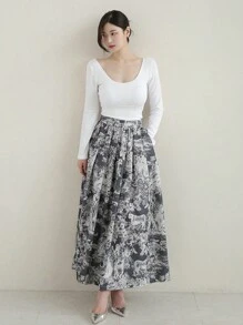 DAZY Camiseta de manga larga con cuello en V de unicolor para mujer, con volantes, ropa de otoño