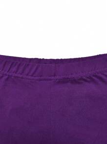 2 piezas Conjunto de top de manga corta y pantalones cortos ajustados, degradado, verano - Morado - Ver 4