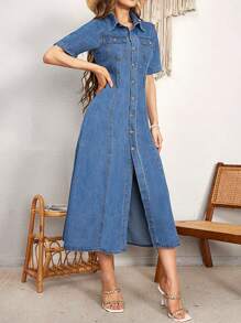 Breezaya Women's Button Front Denim Shirt Dress