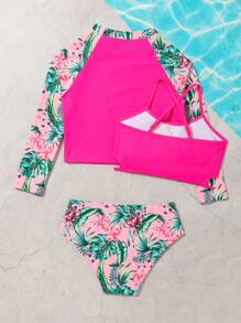 Conjunto de bikini con estampado tropical para niña preadolescente con parte superior de bikini, para playa de verano - Multicolor - Ver 2