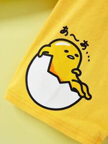 Gudetama X SHEIN 男童卡通＆字母圖形套裝 - 白色 - 查看 5