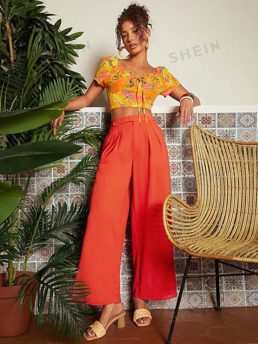 SHEIN TRVLCHIC Summer High Waist Wide Leg Woven Pants In Solid Color ...