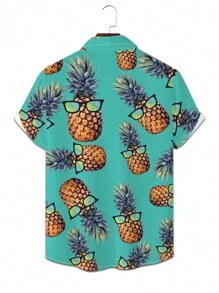 Manfinity Dauomo Men's Pineapple Printed Short Sleeve Shirt - Black - View 2