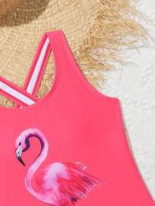 Cô gái Tween In Chim hồng hạc Áo tắm một mảnh Với Trở lại - Nhiều màu - Xem 4