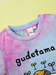 Gudetama X SHEIN Młoda dziewczyna Kreskówki I Nadruk Tie Dye Sukienki